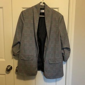 Black and red houndstooth check blazer